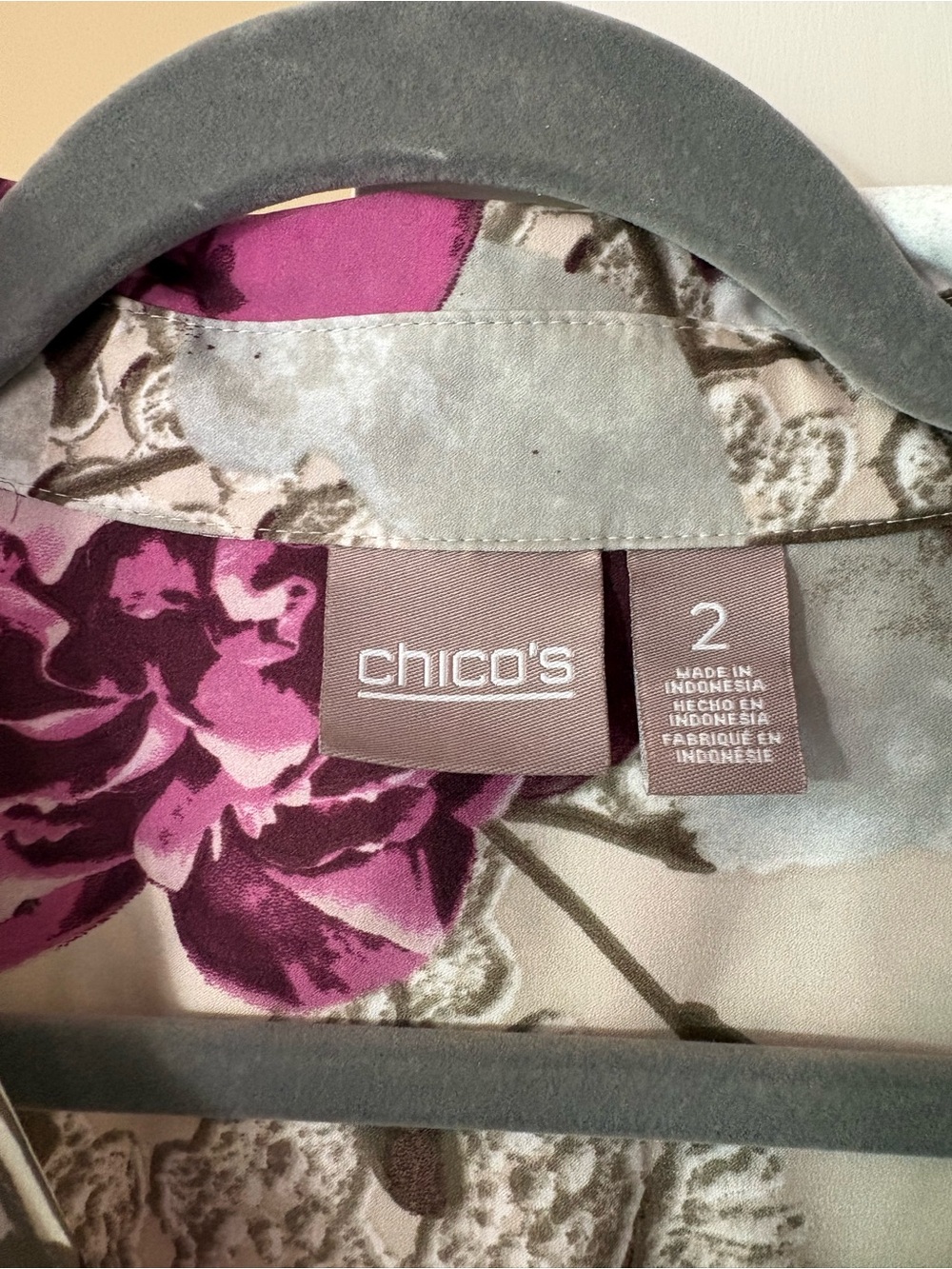 Chico's Cream Blouse with Magenta Floral Print - Picture 2 of 4